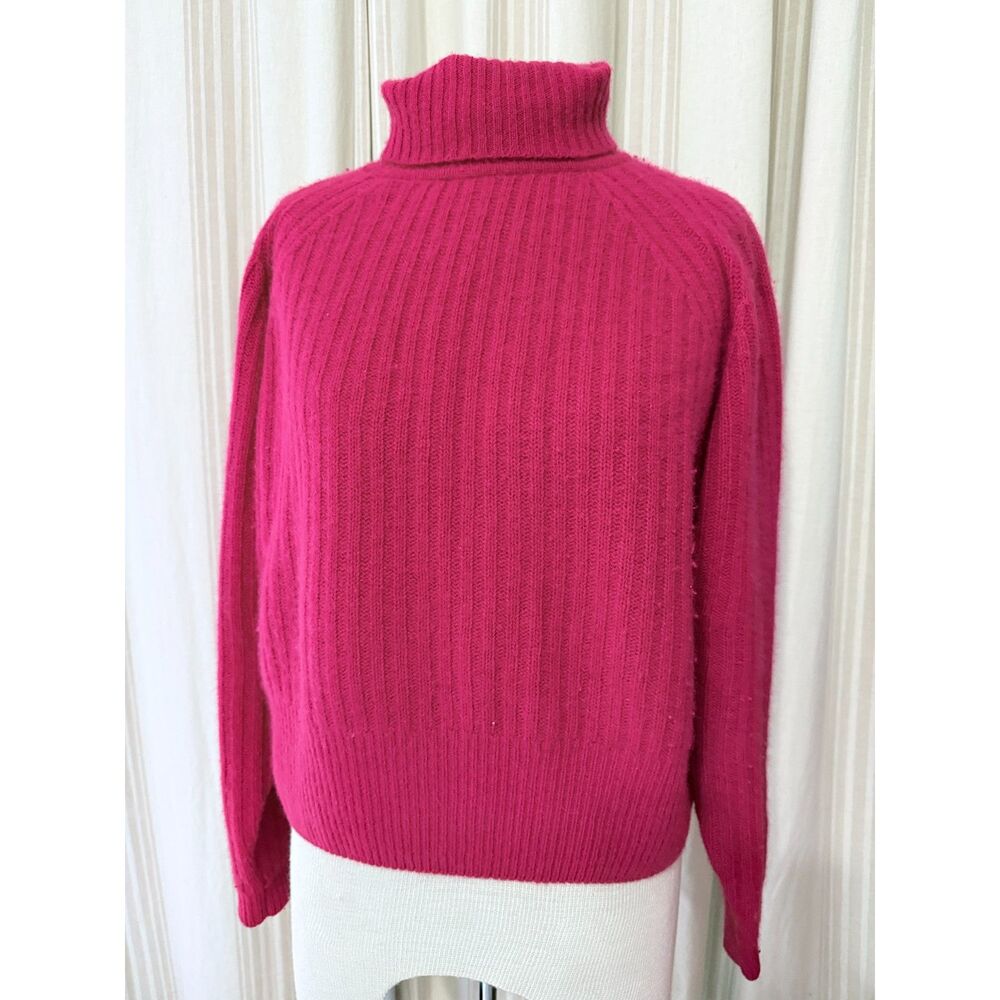 Vintage Cleo Collection Raspberry Angora Lambswool Turtleneck Sweater Made in Ho